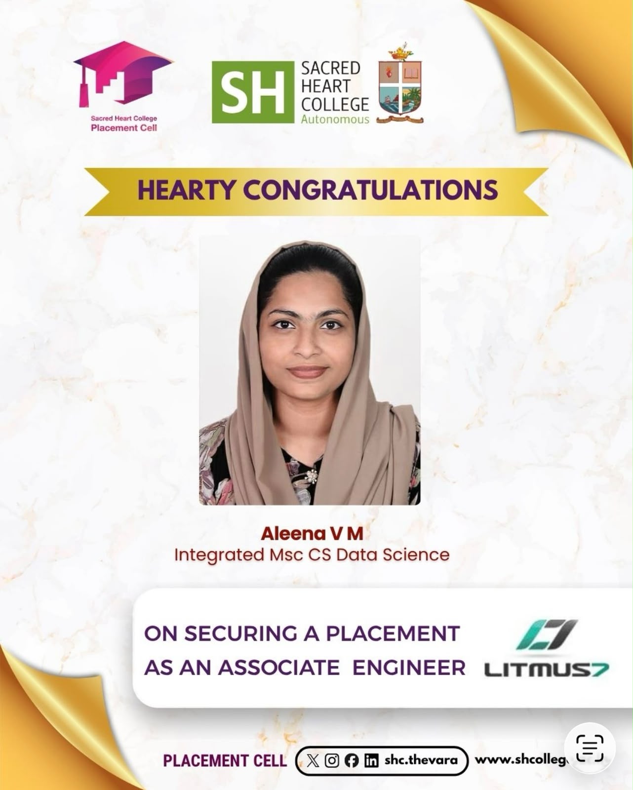 Aleena V M Secures Placement as Associate Engineer