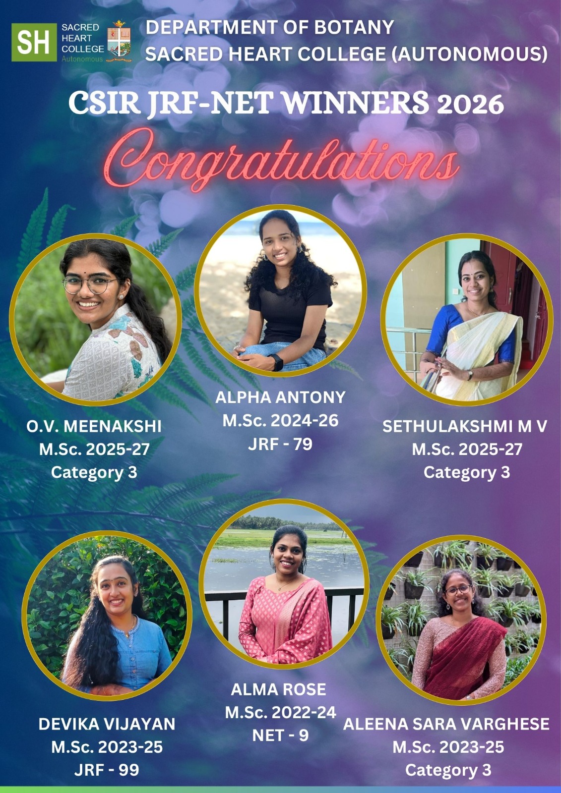 CSIR JRF-NET Winners 2026 – Department of Botany