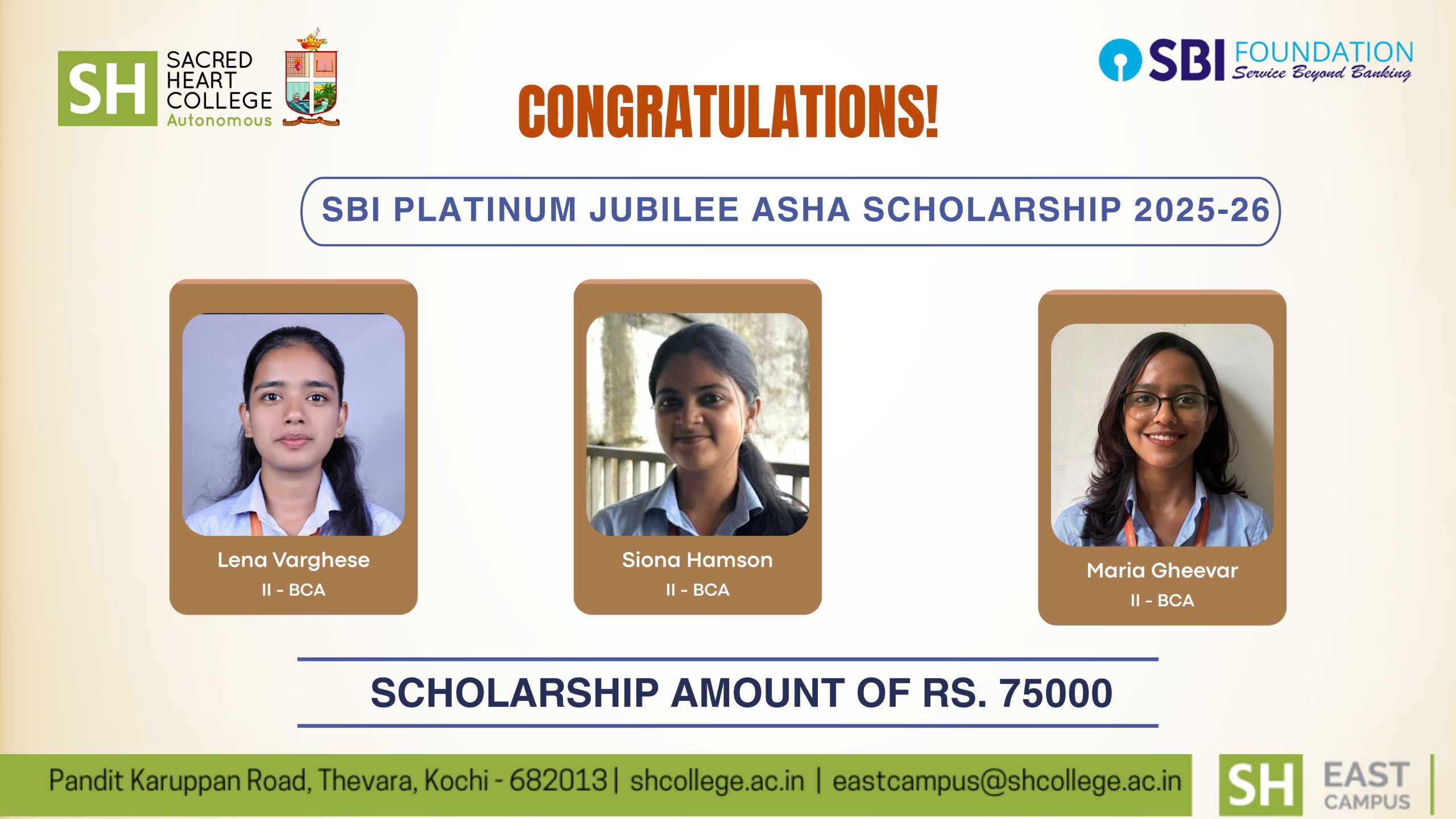 Congratulations! Lena Varghese, Siona Hamson & Maria Gheevar