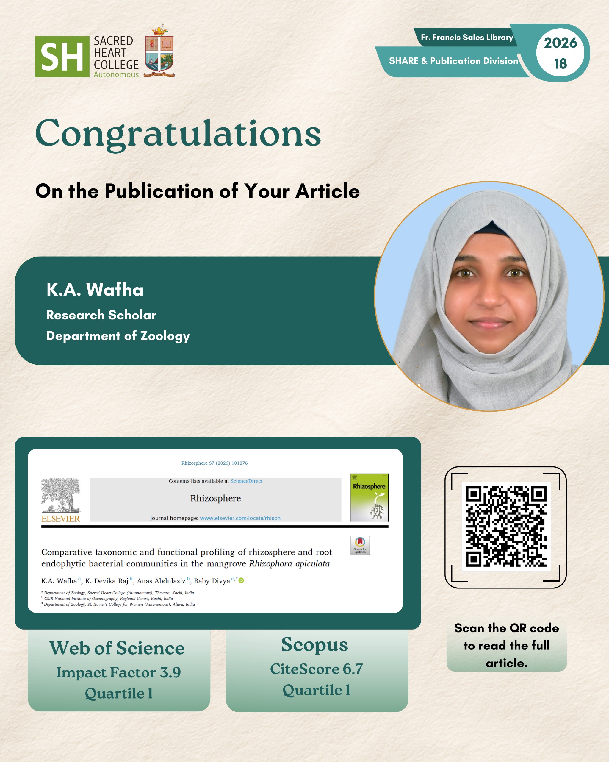 Congratulations to K.A. Wafha on the Publication of a Research Article