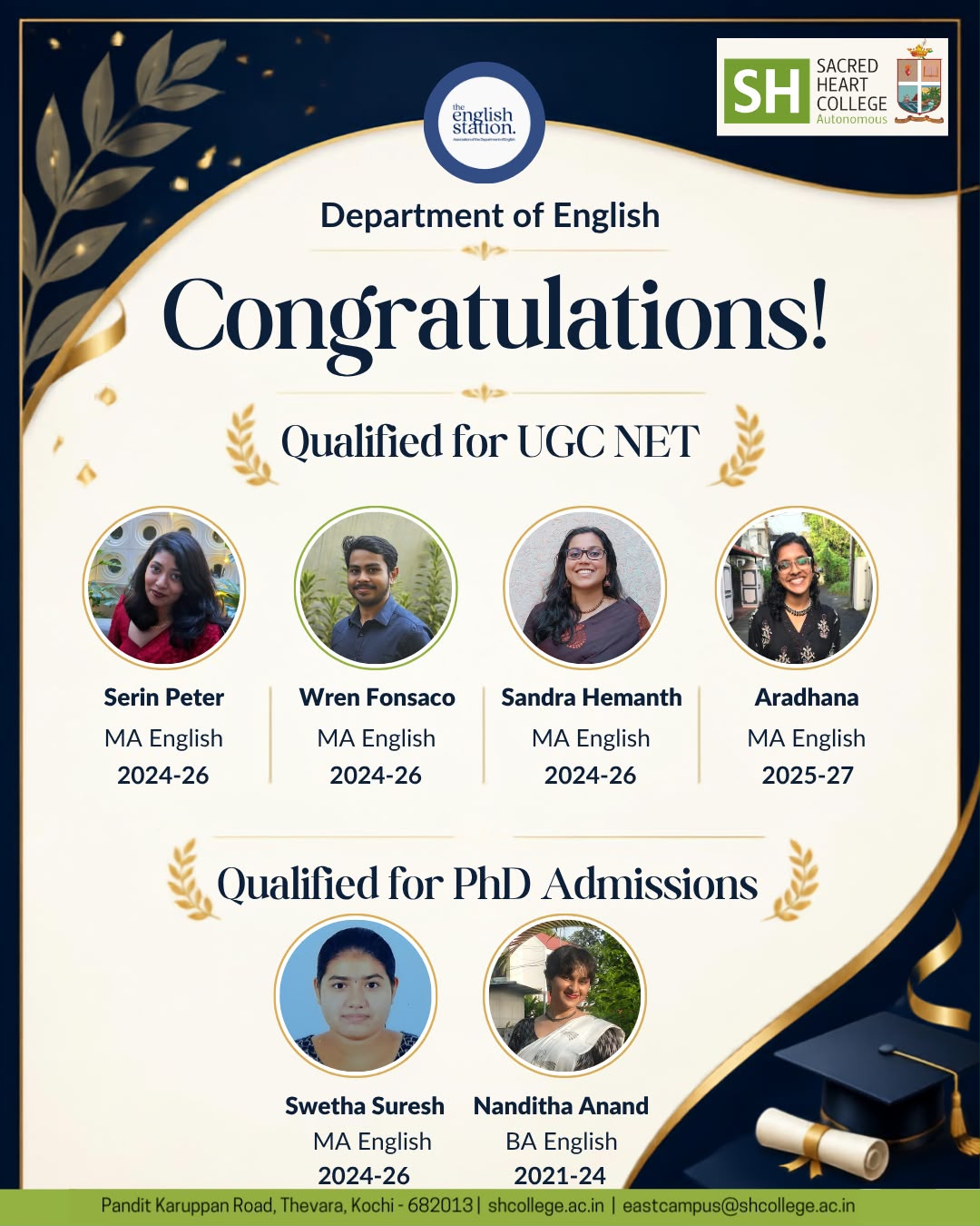 Congratulations to Our English Department UGC NET and Ph.D. Achievers