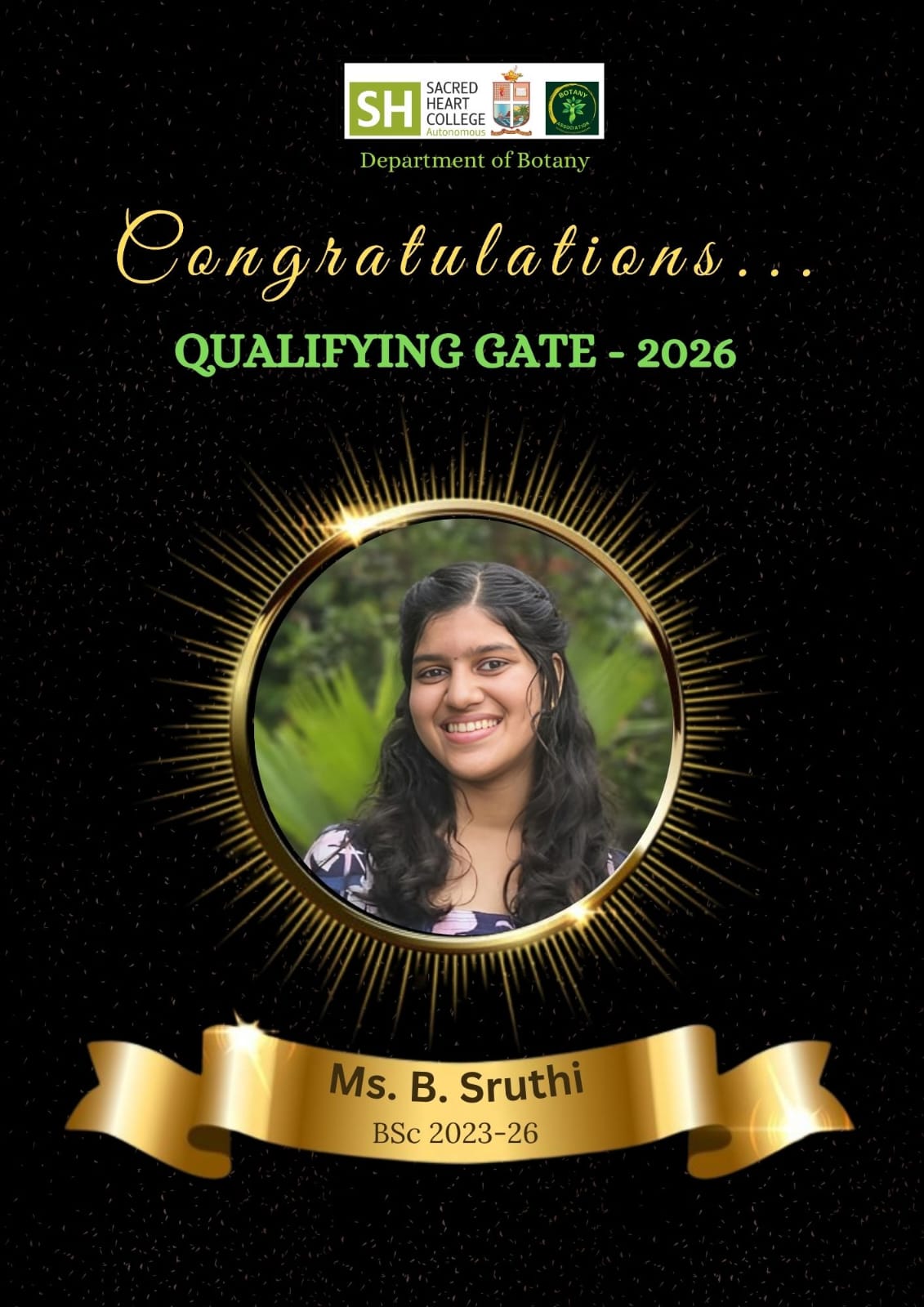 Department of Botany – Ms. B. Sruthi Qualifies GATE 2026
