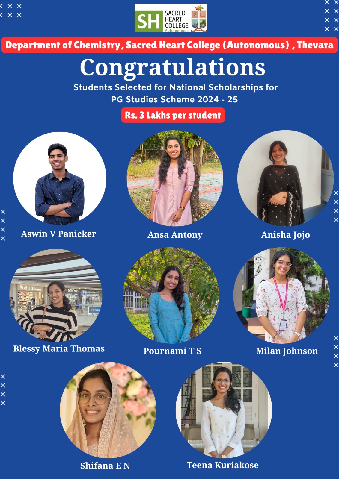 Department of Chemistry – Students Selected for National Scholarships for PG Studies 2024–25