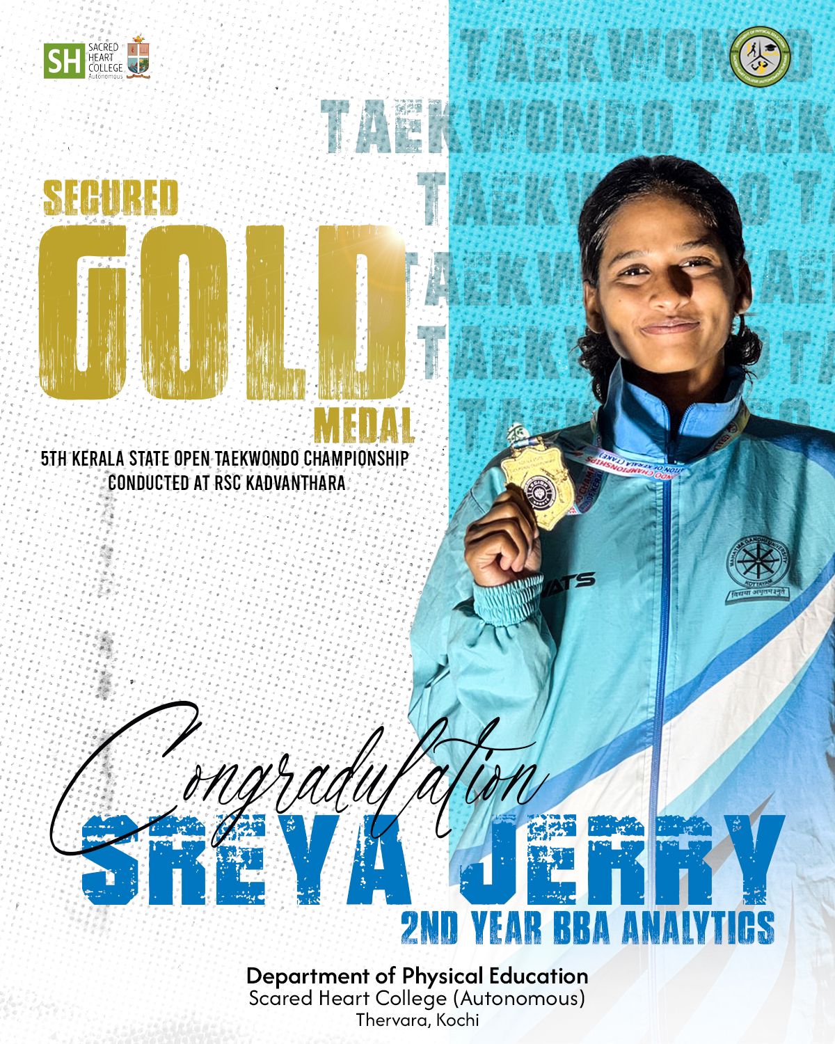 Sreya Jerry Wins Gold at Kerala State Open Taekwondo Championship