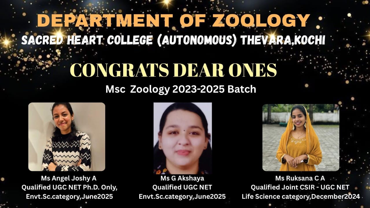 MSc Zoology Students of Sacred Heart College Shine in National-Level Examinations