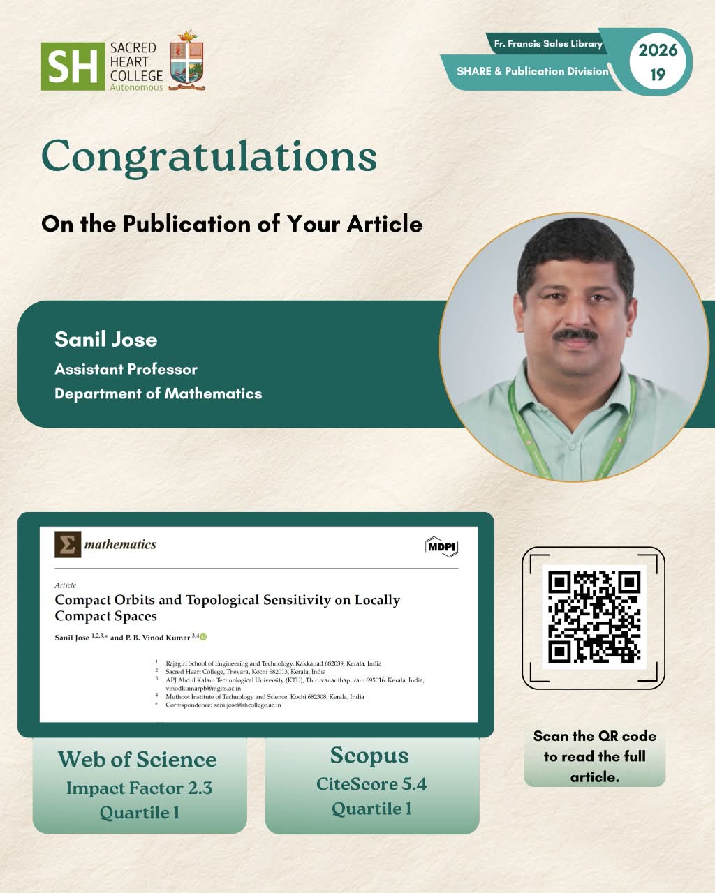 Mathematics Faculty Publishes Research Article in Q1 Journal