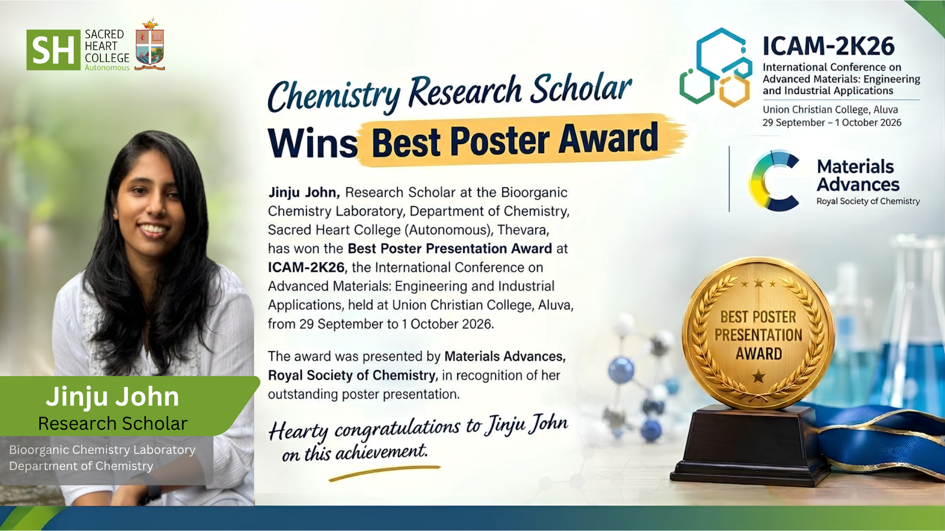 Chemistry Research Scholar Wins Best Poster Award