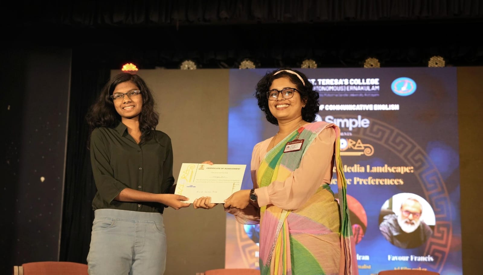 2nd Prize for News Reading Competition at St. Teresa’s College, Ekm.